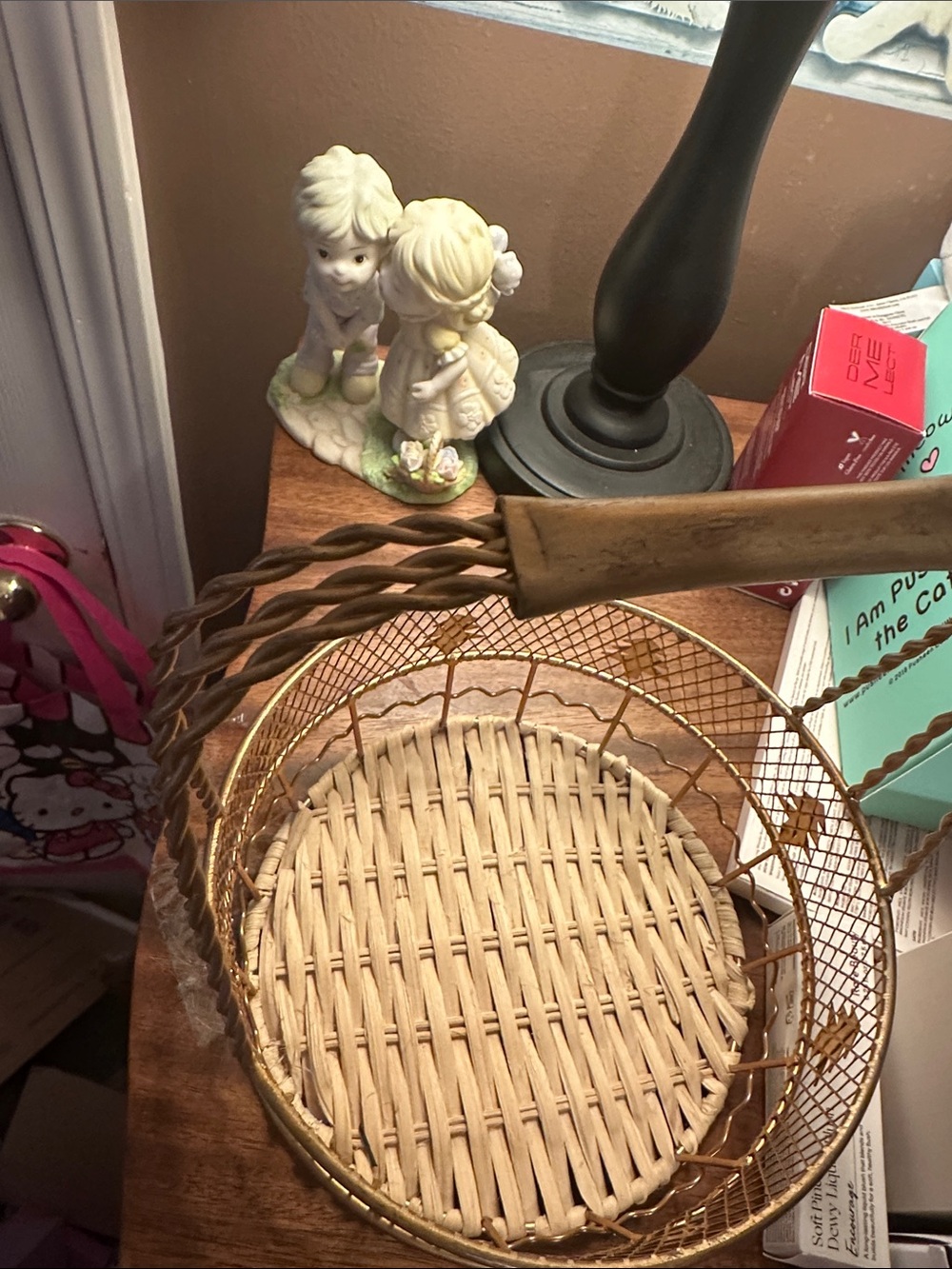 Christmas tree Gold metal Wire and Wicker Round Decorative Basket  NEW - Picture 4 of 7